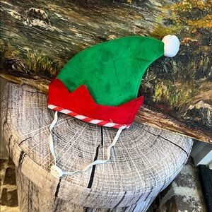 Festive Green, White and Red Pet Elf Hat / Cat